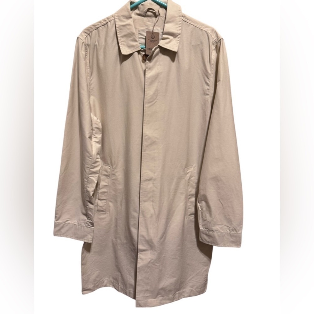 Amazon Basic Men’s Button Down Trench Coat Collar Pockets Cream Sz M